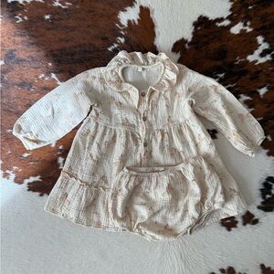Quincy Mae Cream and Brown Kids Casual Dress